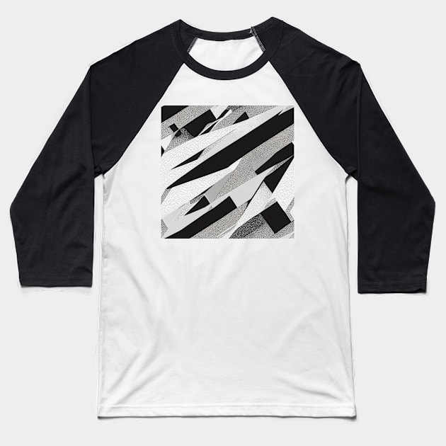 black and white abstract technical infinite cyberpunk  pattern Baseball T-Shirt by SJG-digital